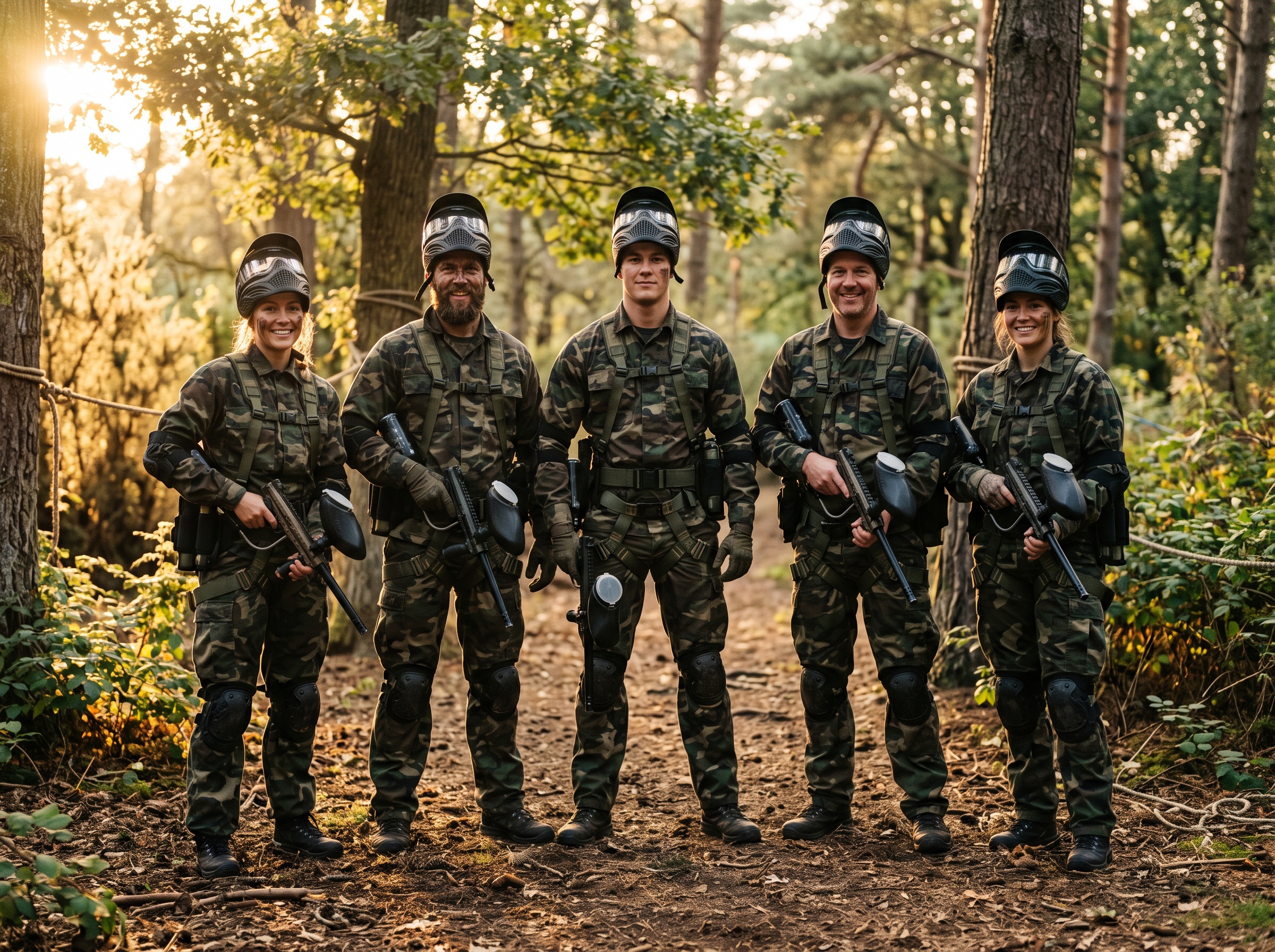 Portrait d'une équipe de paintball en tenue complète